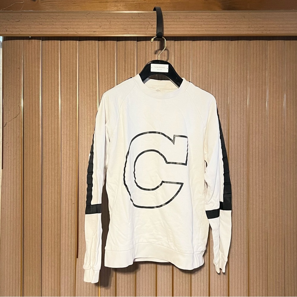 “C” Crew Neck Hoodie in White 100% Cotton Men’s Size Medium in White/Black Trim